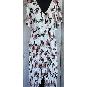 New Azalosie Woman’s Romantic Beach Flounce Sleeve Hi Low Dress Size Large Read